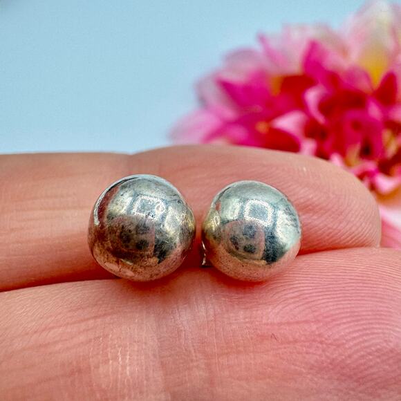 Vintage Sterling Silver 925 Ball Sphere Stud Earrings Patina Acid Tested 8 mm - Picture 4 of 12